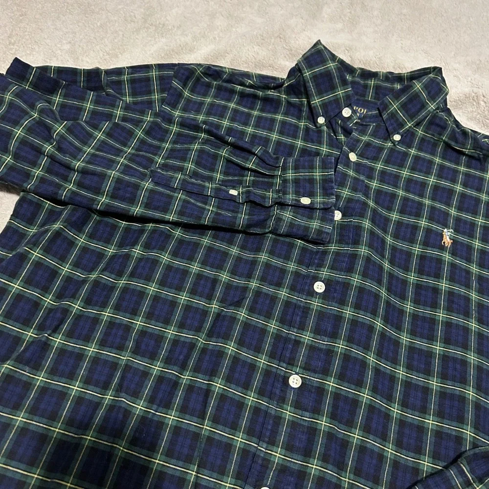 Polo Ralph Lauren Button Down Mens XL Blue Green Plaid Classic Fit Long Sleeve